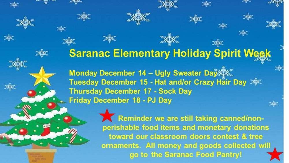 Saranac Elementary Holiday Spirit Week 